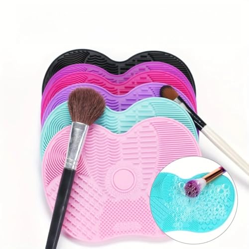 Make Up Brush Cleaning Mat，1PCS Silicone Makeup Brush Cleaner Pad With Suction Cup,Portable Cosmetic Washing Tool (Green)