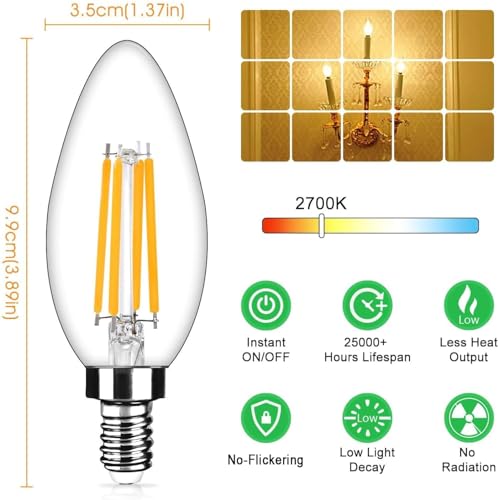 12-Pack Dimmable E12 LED Candelabra Bulbs 40Watt Equivalent, 2700K Warm White, 450Lumens, 4W B11 Vintage Chandelier Light ...