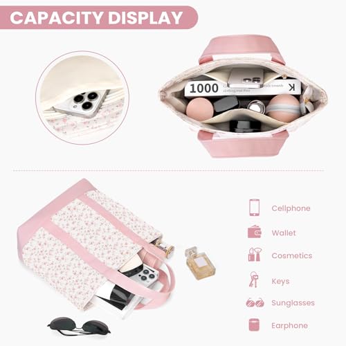 jingyuKJ Small Tote Bags for Women Floral Canvas Tote Handbag Cute Coquette Top Handle Purse for Everyday