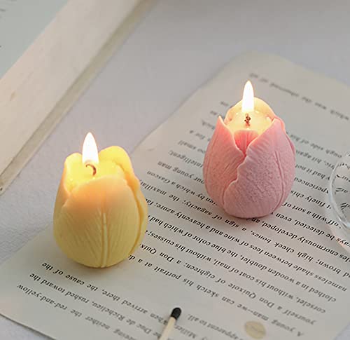 Tulip Flower Shaped Scented Candle,2 Pack Handmade Aroma Soy Wax Decorative Candle for Table Photo Prop Birthday Gift,Pref...