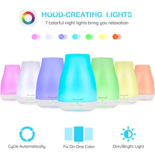 Homeweeks Diffusers, 100ml Colorful Essential Oil Diffuser with Adjustable Mist Mode, Auto Off Aroma for Bedroom/Office/Tr...