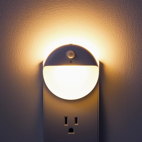 YUNLEX 2 Pack Plug in Night Light with Motion Sensor and Dusk to Dawn Sensor, Stepless Dimming, Warm White LED Nightlight ...