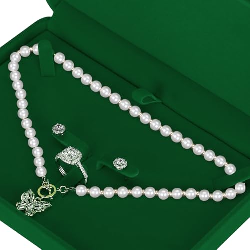 LETURE Large Velvet Jewelry Set Box, Big Necklace and Ring Earring Pendant Gift Box, Pearl Necklace/Chunky Necklace Jewelr...