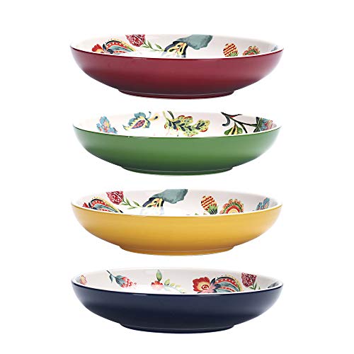 Bico Protea Cynaroides Pasta Bowls, 35oz Salad Bowl Set of 4, Large Ceramic Serving Dinner Bowls for Soup and Cereal, Micr...