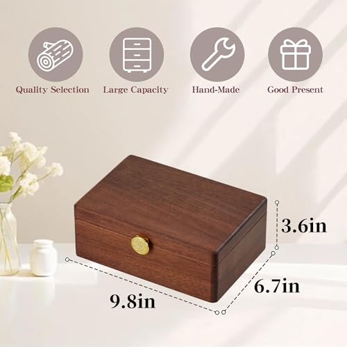 KAOTGOT Wooden Jewelry Box For Women Jewelry Organizer Box With Lock 2 Layer Jewelry Holder Organizer For Necklace Ring Ea...