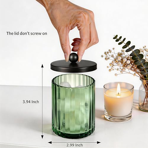 Amolliar Sage Green Glass Apothecary Jar, Qtip Holder Dispenser for Cotton Swabs, Balls, Makeup Pads, Floss Picks, Bathroo...