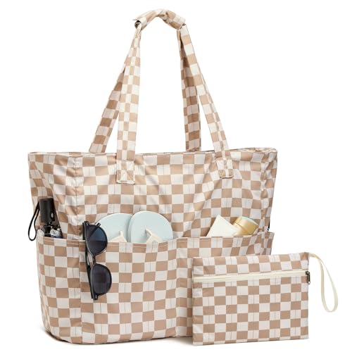G4Free Beach Bag Waterproof Sandproof, Large Foldable Beach Tote with Zipper for Women, Pool Travel Swim Grocery Tote Bags