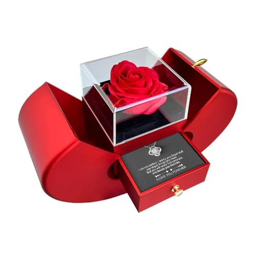 WLWXMH 2025 Preserved Red Rose With Hollow Clavicle Necklace, Jewelry Boxes with Necklace, Present Box For Girlfriend,Wif...