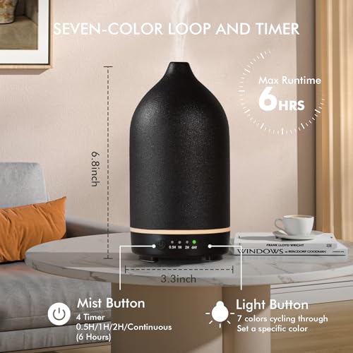 Essential Oil Diffuser Ceramic Diffuser -Aromatherapy Diffuser for Essential Oils with Timer and 7 Colors LED Light Ultras...