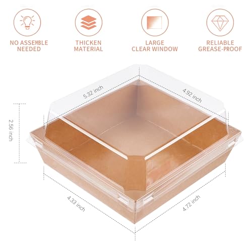 Ocmoiy Small Charcuterie Boxes with Clear Lids, To Go Paper Disposable Food Containers, 5 Inches Bakery Dessert Boxes for ...