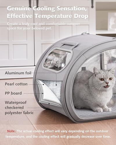 Pecute Cat Cooling House, with Cooling Mat for Small Dogs, Indoor Cat Bed with Insulation and 6 Built-in ice Packs, Foldab...