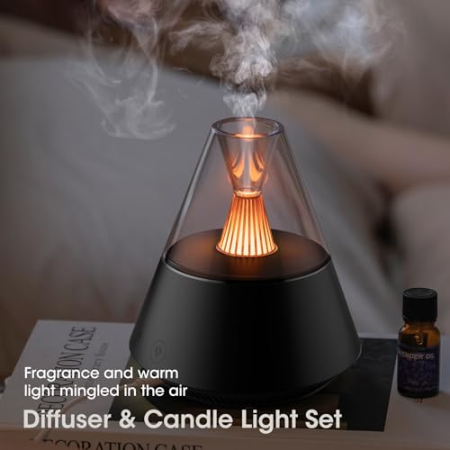 KinYiLO Ultrasonic Essential Oil Diffuser, 150ML Modern Aromatherapy Diffuser with Candle Light, 2 Mist Mode, Remote Contr...