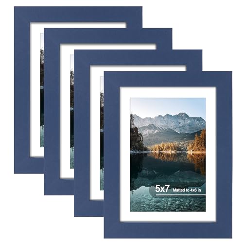 SZYUU 5x7 Picture Frame Set of 4, High Definition Real Glass, Display Pictures 4x6 with Mat or 5x7 Without Mat, Gallery Wa...
