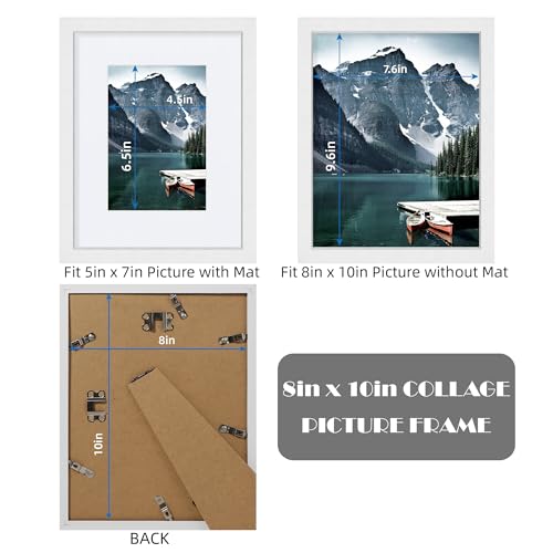 Hongkee 8x10 White Picture Frames set of 3, Made of Wooden and Glass Photo frame - Displays Picture 5x7 with Mat or 8 x 10...