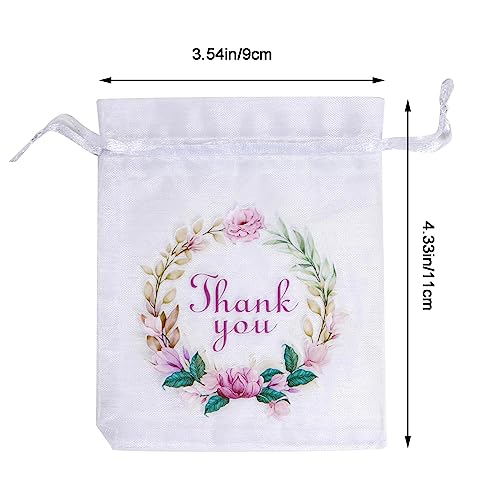 Bskifnn 50 Pcs Organza Bags Thank You Printed Satin Drawstring Organza Pouch Candy Bags Wedding Party Favor Gift Bag Jewel...