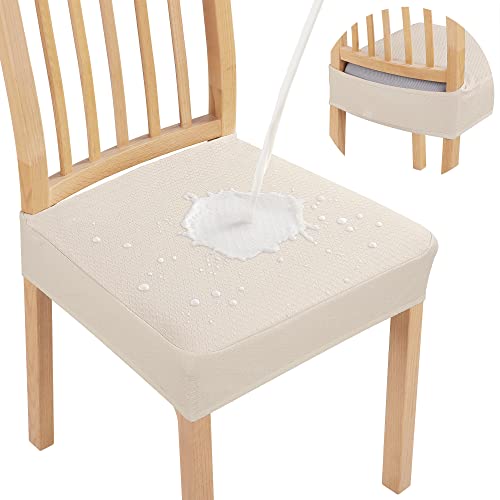 Smiry Waterproof Seat Covers for Dining Room Chairs Set of 4, Stretch Jacquard Removable Washable Chair Seat Slipcovers Pr...