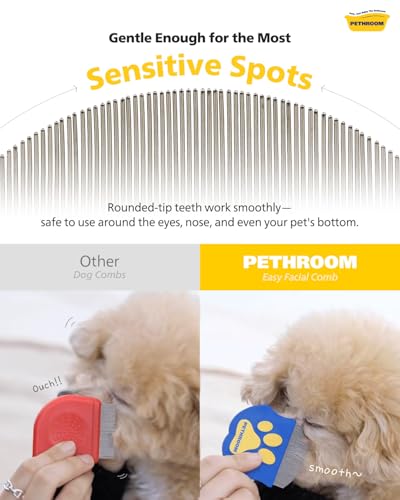 PETHROOM Professional Eye Comb for Pets | Stainless Steel Tear Stain Remover for Cats & Dogs | Gentle Round-Head Grooming ...
