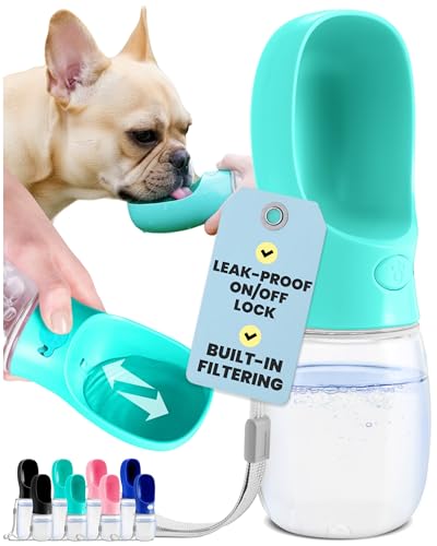 MalsiPree Dog Water Bottle Dispenser - 12 oz Blue - Leak-Proof Lock & One-Hand Operation - Dog Water Bowl Dispenser - Pet ...