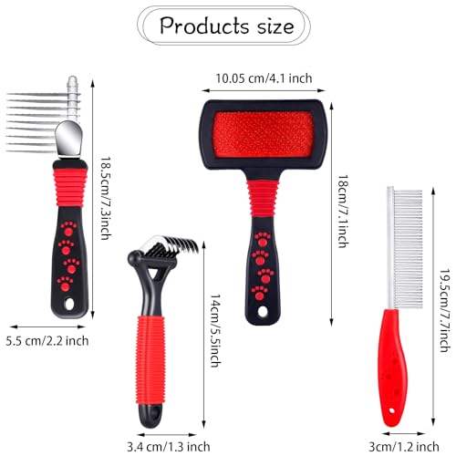 4 Pieces Pet Grooming Kit - Dematting Combs, Slicker Brush, and Steel Comb for Removing Knots and Hair from Dogs, Cats, an...