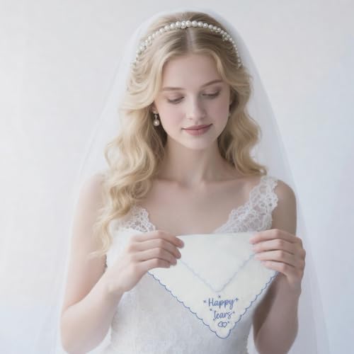 Lamyba Bride Gifts – Something Blue Gift for Bride, Wedding Handkerchief for bride Embroidered Happy Tears Keepsake Handke...