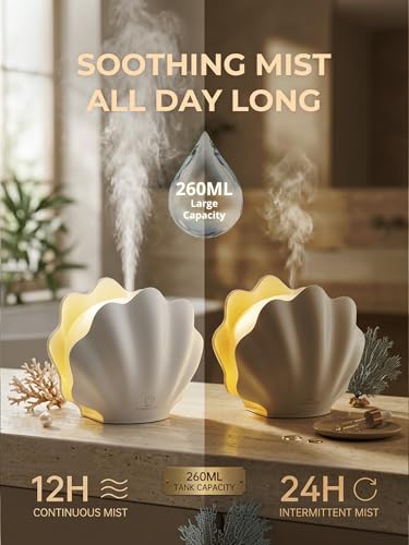 Essential Oil Diffuser 260ML, Shell Aroma Diffuser with Remote Control, 7 Colors LED Night Light for Bedroom Home Relaxati...