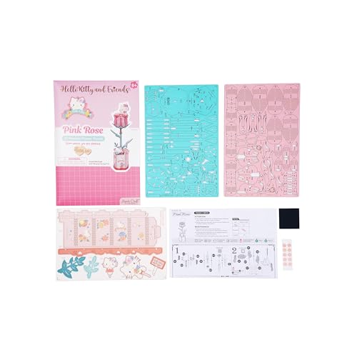 Hands Craft Hello Kitty and Friends Pink Rose 3D Wooden Puzzle Kit | DIY Flower Model | Arts & Crafts for Adults & Kids | ...