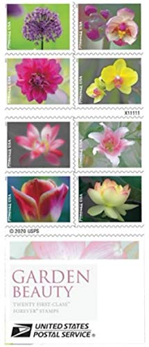 USPS Garden Beauty Forever Postage Stamps Book of 20 self-stick First Class Wedding Celebration Anniversary Flower Party (...