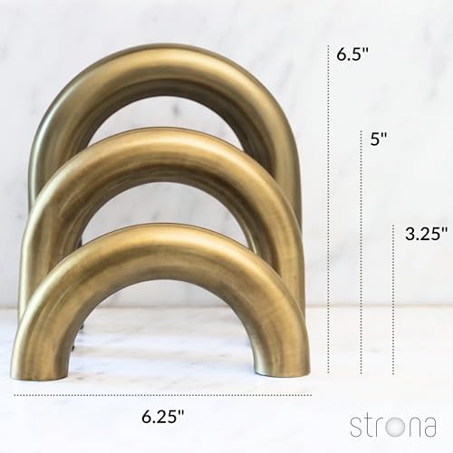 STRONA Brass Finish Arch Decor - 3 Piece Organic Modern Home Decor Accent Set for Bookshelf, Coffee Table & Console Styling