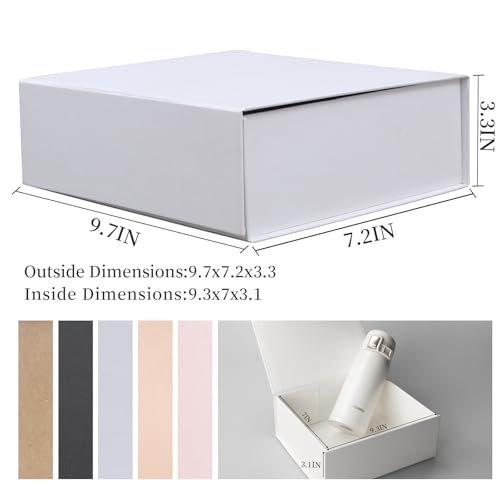 Rsgift White Gift Box with Lids,9.7x7.2x3.3 Inch Gift Boxes for Presents,Magnetic Closure boxes for Wedding,Birthday,Gradu...