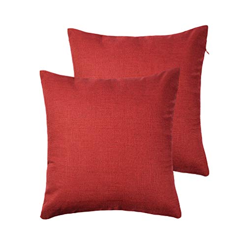 RainRoad Red Decorative Throw Pillow Cover for Sofa Couch Bedroom Car Cotton Linen Pillow Case Cushion Cover Set of 2,18x1...