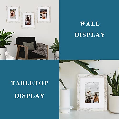 Hongkee 8x10 Picture Frame Set of 4, Made of Real Glass and Distressed White Wooden Frame, 8 by 10 Photo for Wall or Table...
