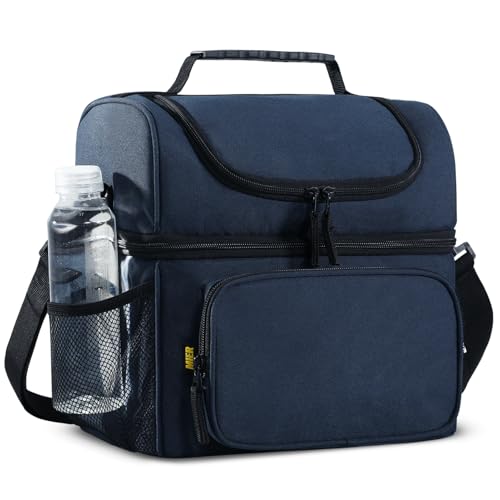 MIER Mens Insulated Lunch Box, Dual Compartment Large Lunch Bag Coolers with Shoulder Strap for Men Women Adult to Office ...