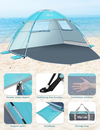Glymnis Beach Tent Sun Shelter for 3 Person with UPF 50+ UV Protection, Lightweight & Easy Setup Beach Shade Canopy with V...