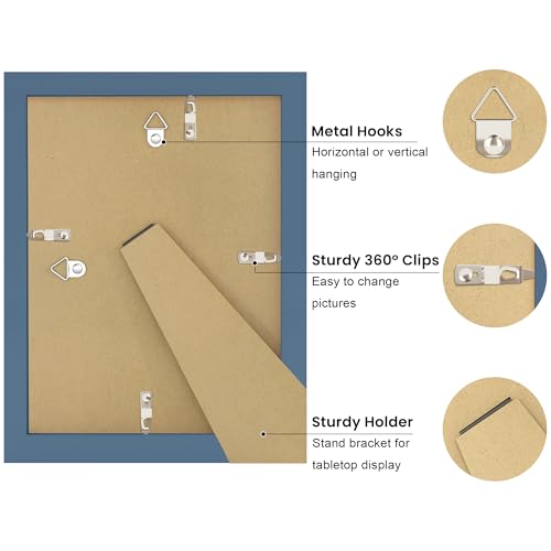 THKRLOF 5x7 Picture Frame with Real Glass, Wooden cute 5 x 7 Photo Frame with Wavy Mat for Tabletop and Wall Hanging, Blu...