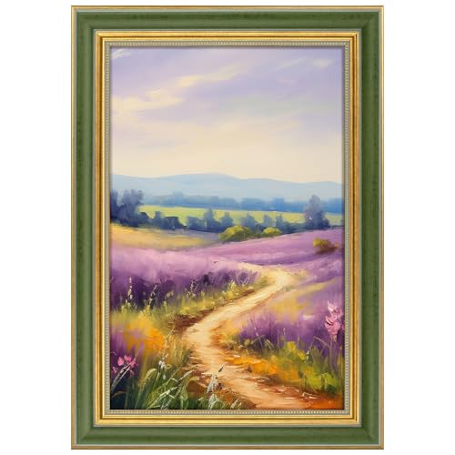 Golden State Art,8x12 Ornate & Antique Photo Frame for 8 x 12 Picture, Real Glass Wall Display, Color Muted Green & Gold