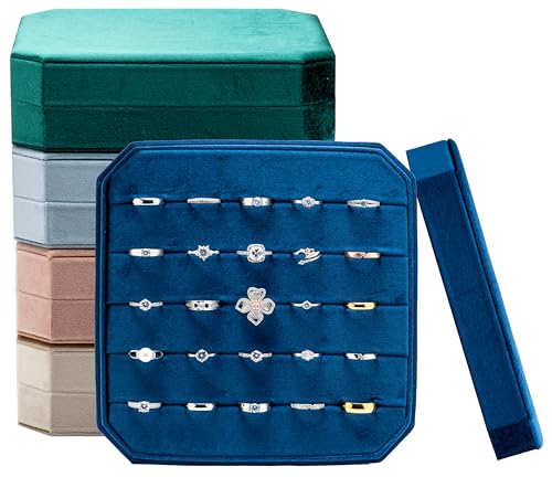 COWFEX Multiple Velvet Ring Storage Organizer Display Tray Jewelry Box Earring Holder Case for Wedding Birthday Christmas ...