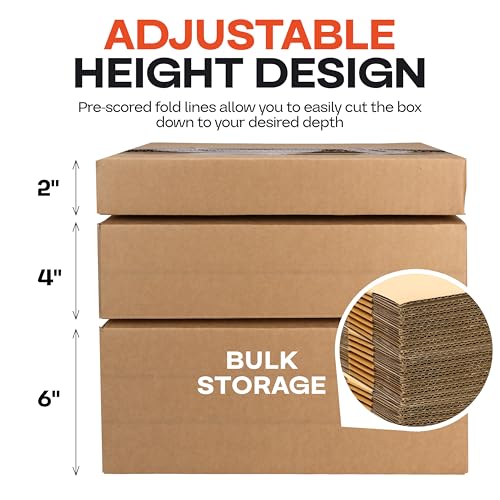 Multi-Depth Corrugated Shipping Boxes, 14"L x 12"W x 6"H, Pack of 5 - USA-Made Boxes for Moving, Storage & Small Business ...