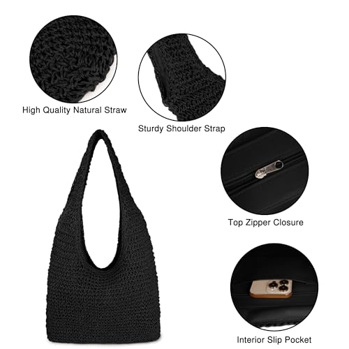 Women Large Straw Beach Bag Handmade Woven Shoulder Bags Hobo Tote Handbag Purse for Summer