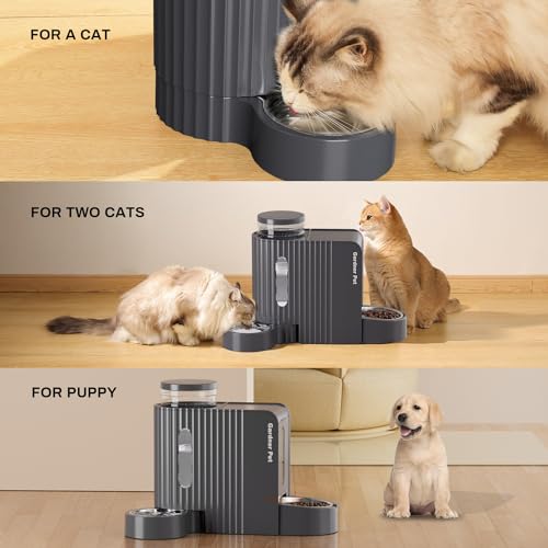 Gardner Pet Automatic Gravity Cat Food Feeder and Water Dispenser Stainless Steel Two-in-One Set Large Capacity Dispenser ...