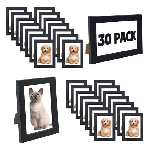 WHEATHUSK 4x6 Picture Frames Bulk Set of 30 Wood Photo Frames for 4x6 Photos Wall Mounting Simple Black Photo Frames Multi...