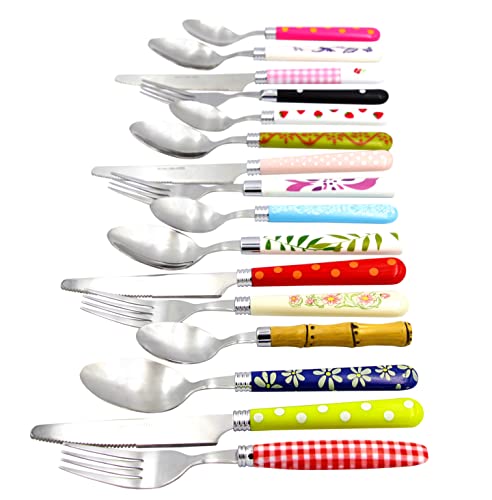 The Original Brink House Eclectic Collection Mix & Match Stainless Steel Cutlery Set with Multicolored Handles / 16 pieces...