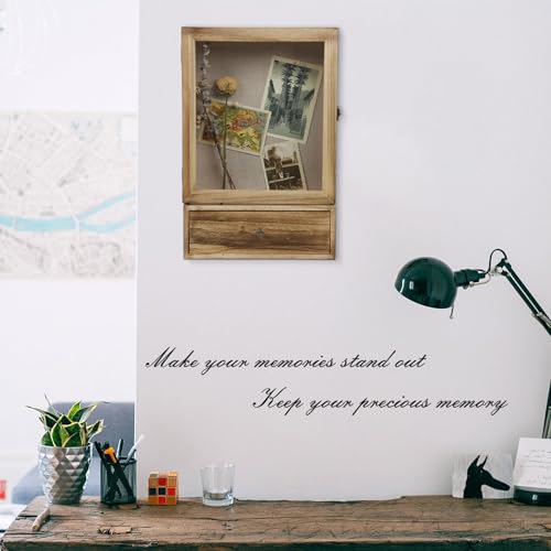 Butizone Shadow Box Frame, 3.2" Deep Shadow Box Display Case with Real Glass and Drawer, Rustic Wood Memory Box for Pictur...