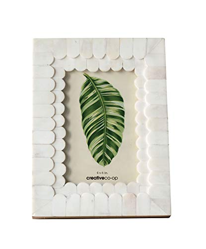 White Scalloped Bone & Wood Photo Frame (Holds 4" x 6" Photo)