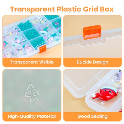Moon Magpie 2PACK Extra Thick Bead Organizers, 15 Grid Mini Clear Plastic Storage Box Craft Containers for Nail jewelry rh...