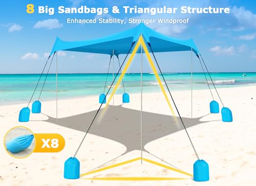Gorich Beach Tent Sun Shelter with 8 Sandbags, UPF50+ Protection & Windproof Pop Up Beach Canopy Tent Sun Shade for Famil...