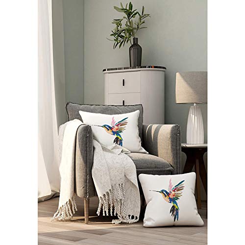 Throw Pillow Covers For Couch Humming Bird Bed Or Sofa Pillows Case Watercolor Fly Abstract Parrot Tropical Beautiful Blue...