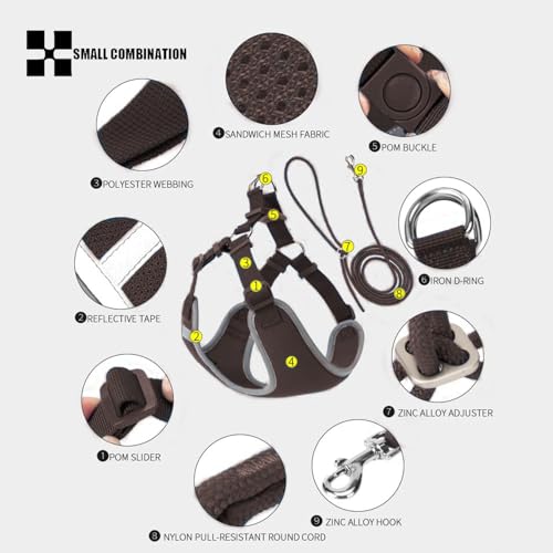 SMALL COMBINATION Dog Harness, Reflective No-Pull Pet Vest Harness for Small Medium Dogs, Adjustable Breathable Sandwich M...
