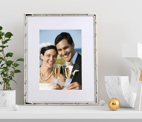 YiPinYin 8x10'' Bamboo Detail Designs Silver Metal Picture Frame with Mat for 5x7'' Set of 2,Narrow Silver Plated Photo Fr...