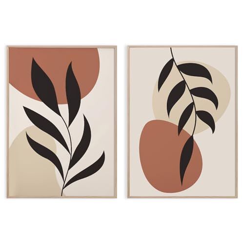 Boho Abstract Wall Art Mid Century Modern Painting Minimalist Boho Leaf Canvas Prints Botanical Wall Art Prints Set of 2 N...