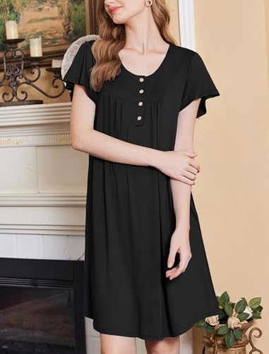 Ekouaer House Dress for Women with Pockets Short Sleeve Moo Moos Plus Size Nightgowns Floral Print Mumu Dresses